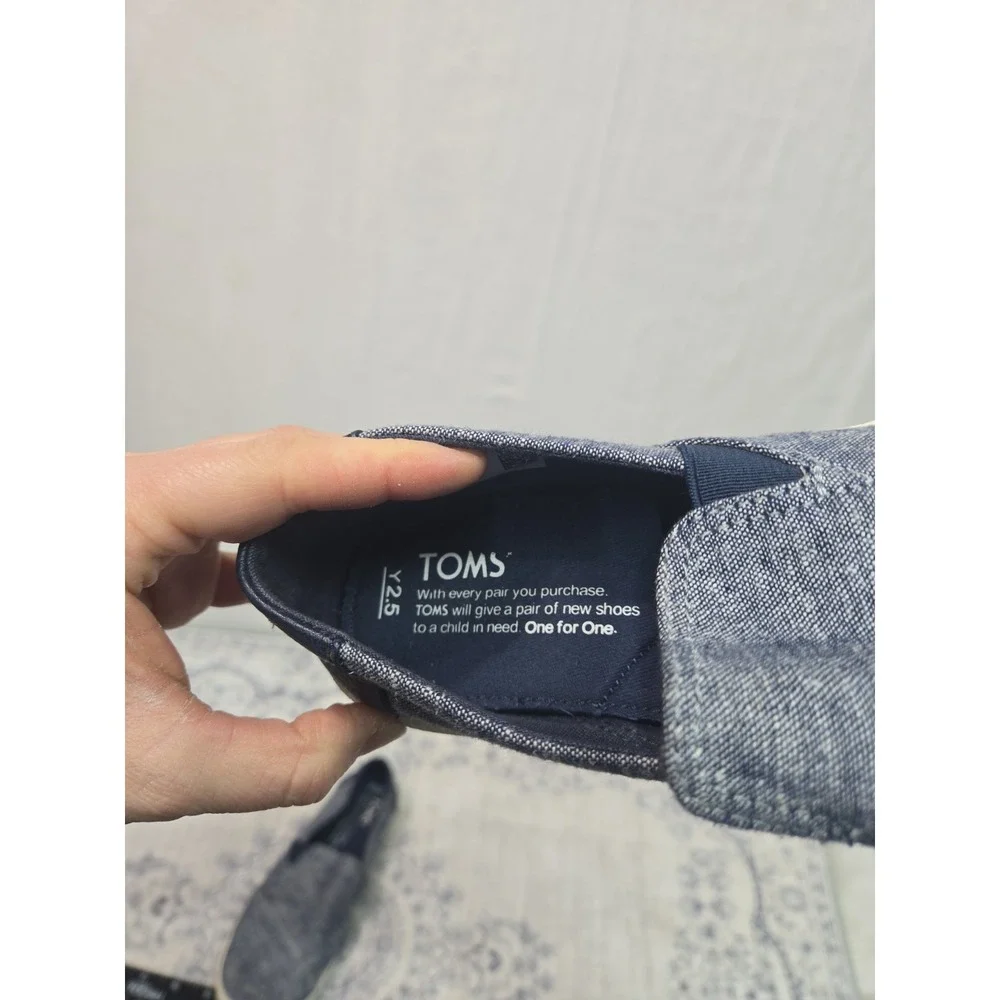 TOMS Boys Y 2.5 Youth Boat‎ Low Top Shoe Slip On Sneaker Canvas Blue Chambray